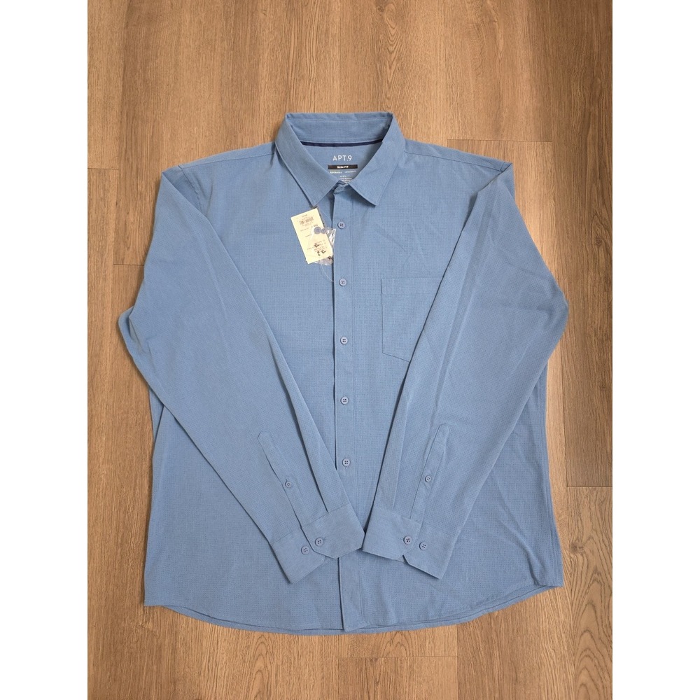 Apt 9‎ Slim Fit Performance Button Down Shirt Untucked Blue Mens XXL Casual
